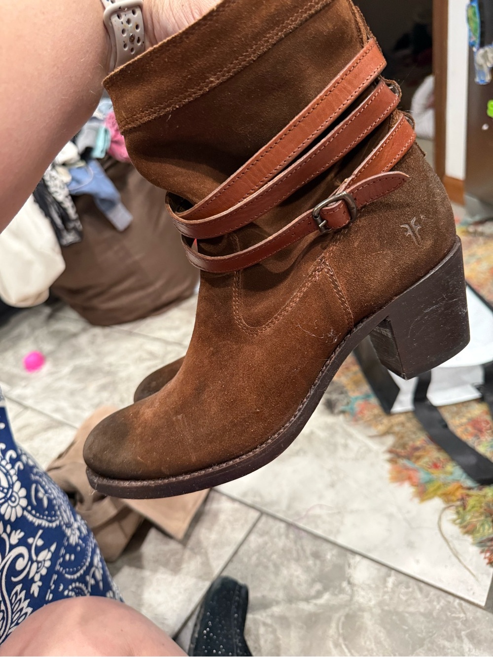 Brown Suede Women’s Ankle Boots with Wrap Straps